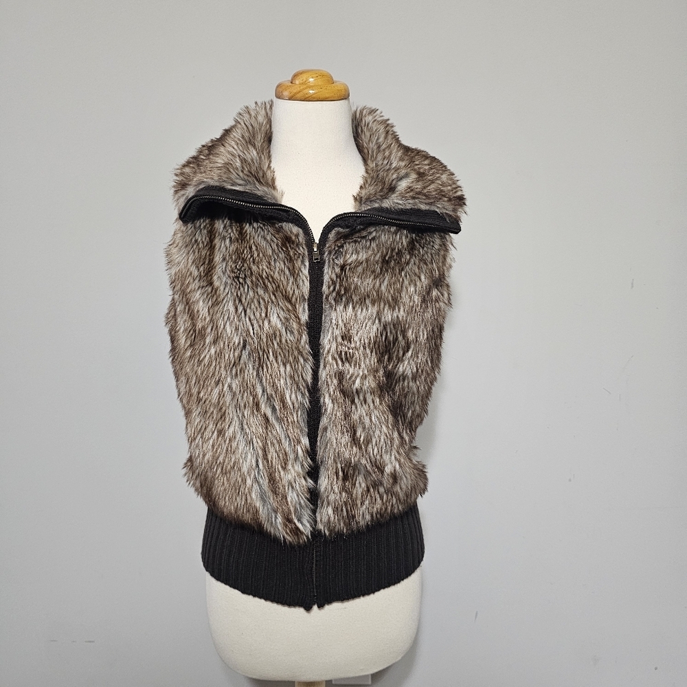 Ci Sono by Cavalini Faux Fur Zip Vest Black Knit Back Sweater Collection Size M